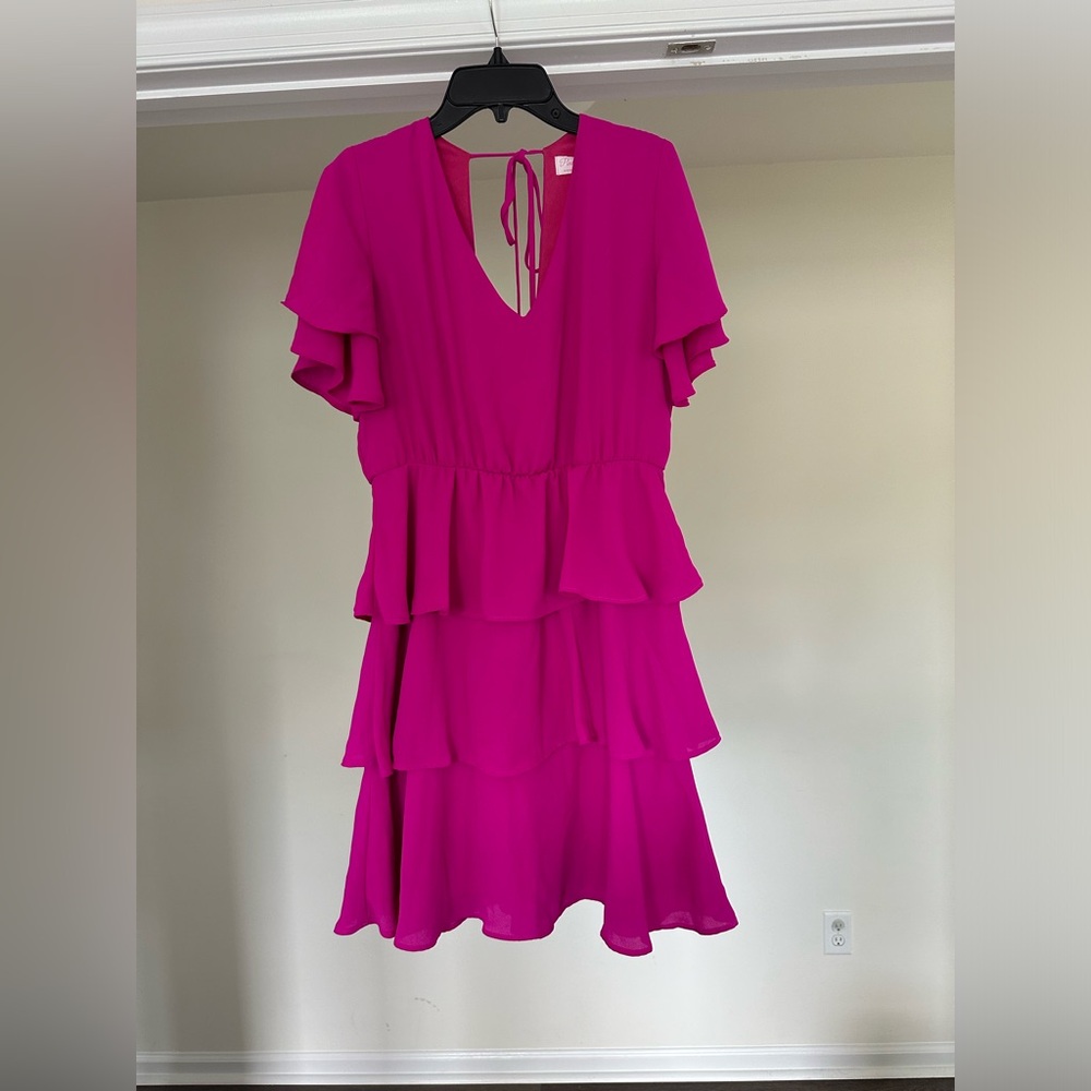 Pink Lily - Tiered Ruffle Dress - Fuschia - Size Small